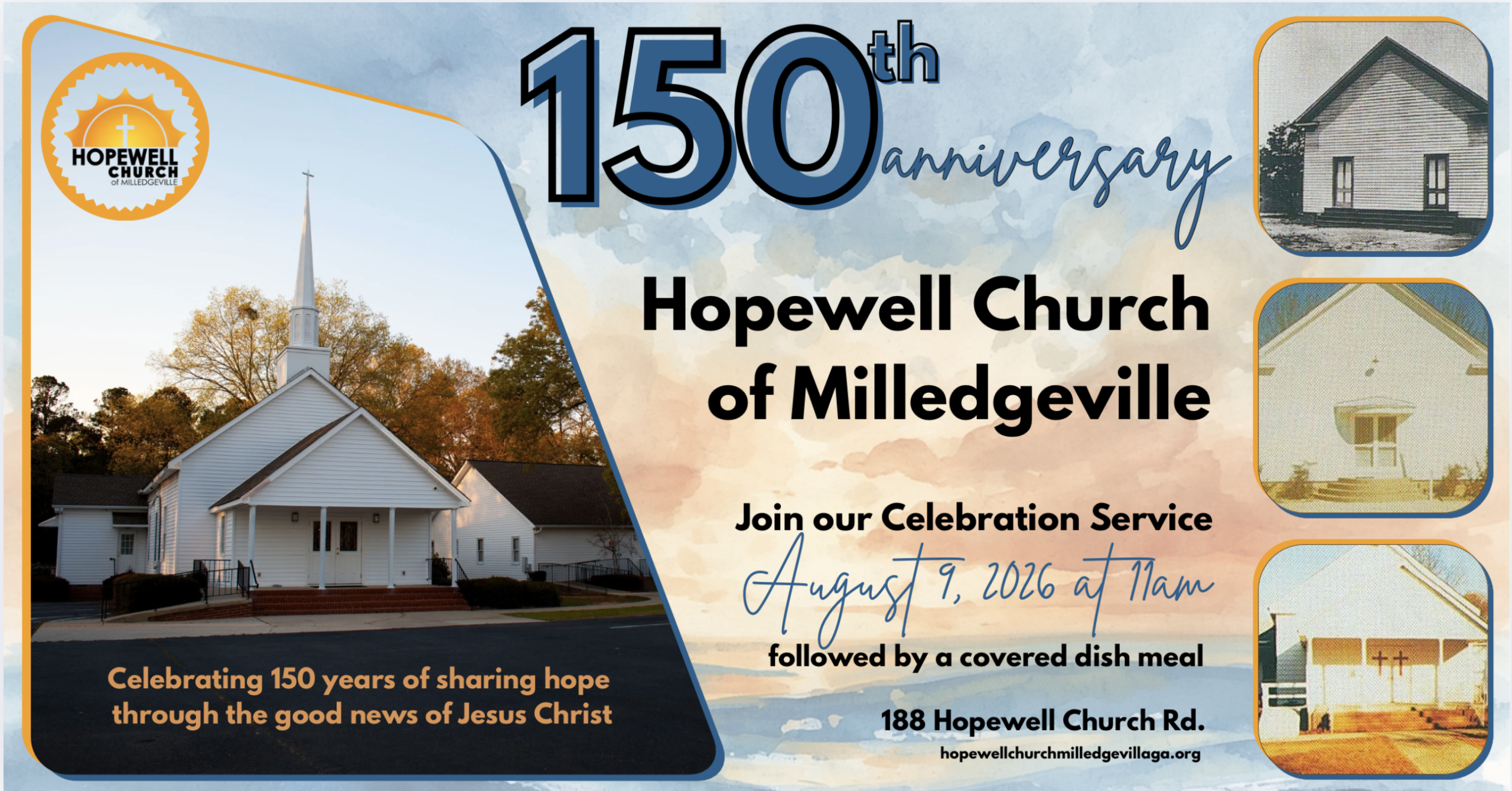 Hopewell Church of Milledgeville 150th anniversary celebration service August 9, 2026 at 11am